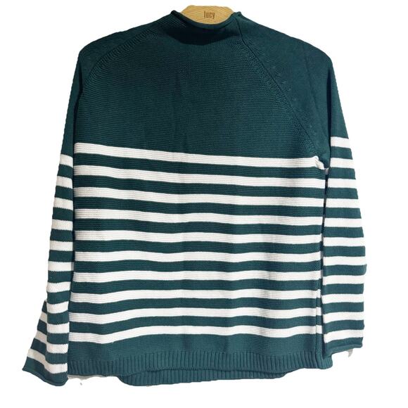 Alice Walk Women Small THE COTTON MOCK NECK - STRIPED Green White - Picture 1 of 6